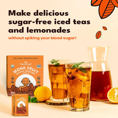 Sweetleaf Organic Monk Fruit Sweetener Granular Zero-Calorie Natural Sugar Substitute for Coffee Tea and Baking Organic Monk Fruit Non GMO Keto Friendly 0 Sugars - 40 Packets