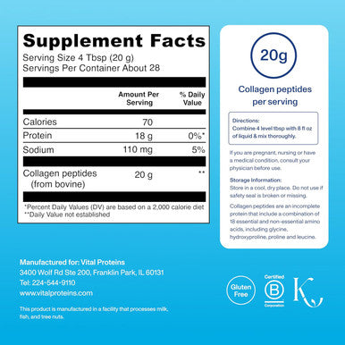 Collagen Powder Peptides Vital Proteins Collagen Peptides 20 oz