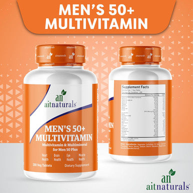 Aitnaturals Men's 50+ Multivitamin (200 Tablets) | Multimineral with Vitamin A C D B6 B12 E K& Zinc Magnesium for Older Adults | Supports Memory & Cognition Heart Eye Muscle & Immune Health