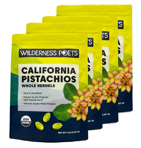 Wilderness Poets, Organic, Whole, Raw Pistachios - Grown in California, Fresh, Bright Green, Unsalted, Unroasted, Bulk Size (32 Ounce - 2 Pound)