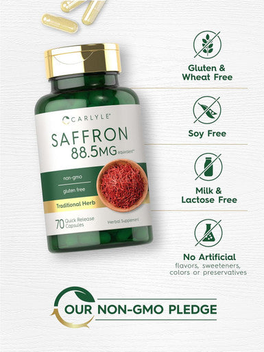 Carlyle Saffron Extract Capsules 88.5mg | 70 Count | Non-GMO & Gluten Supplement