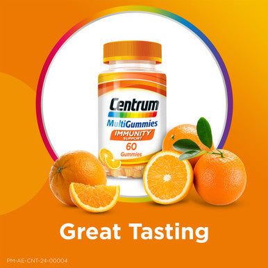 Centrum Multigummies Immunity Support Multivitamin Gummies For Men And Women Orange Flavour 60 Gummies (Packaging May Vary)