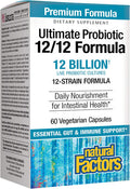 Natural Factors Ultimate Probiotic 12/12 Formula Supplement to Support Digestive Immune Health 12 Billion CFU 60 Capsules 60 Servings