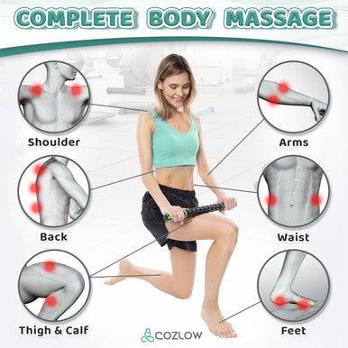Muscle Roller Stick, Body Massage Stick, Myorelease Fascia Trigger Point Roller Tool W/ 9 Rollers & Non-Slip Handles For Deep Tissue Massage Pain Relief & Maximum Muscle Recovery - By Cozlow
