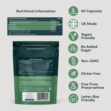 Ashwagandha KSM 66 Complex 3000mg Enhanced with L-Tryptophan & Vitamin B6 (2 Month Supply) Ashwagandha High Strength Capsules with 250mg Extract (Not Gummies or Powder) - Vegan UK Made