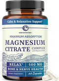 Magnesium Citrate Complex 500 MG for Calm and Relaxation High Absorption Magnesium Supplement Citrato de Magnesio Constipation and Digestion Support NonGMO SoyFree 60 Mag Citrate Capsules