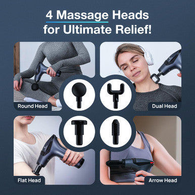 ELEVANZA 3-in-1 Massage Gun Extended Handle & Belt with 12 Speed Levels & 4 Replaceable Heads for Athletes, Gym Recovery and Seniors Back Pain