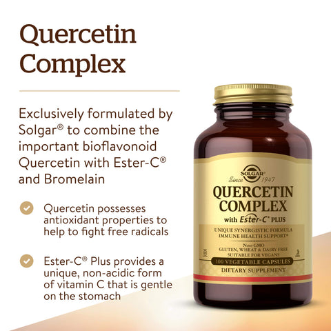 Solgar Quercetin Complex With Ester-C Plus 100 Vegetable Capsules - Supports Immune Health Antioxidant - Gentle On The Stomach Vitamin C - Non-Gmo Vegan Gluten/Dairy Free 50 Servings