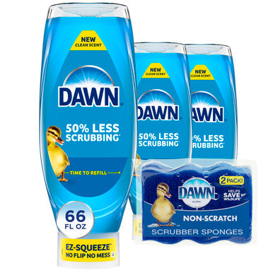 Dawn Ultra Ez-Squeeze Dish Soap Liquid Dishwashing Liquid Grease Removal Upside Down Bottle Original 3X22 Fl Oz Bundle