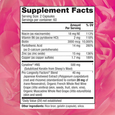 Reserveage Beauty, Keratin Hair Booster With Biotin & Resveratrol, Hair And Nail Growth Supplement For Men And Women, Supports Healthy Thickness And Shine With Biotin, 120 Capsules (60 Servings)