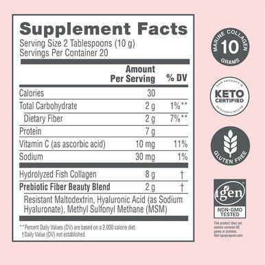 Neocell Marine Collagen With Beauty Blend; For Skin Hydration; Healthy Hair Nails And Joint Support; Keto Certified Gluten Free; Unflavored Powder 7 Ounces 20 Servings*