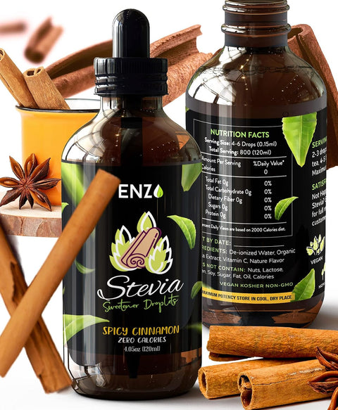 Enzo Liquid Stevia Drops Our Zero Calories Sweetener (4oz 800 Servings/Bottle) Toffee Caramel All Natural flavoring with No Artificial Additives & Filler Ingredient