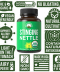 Usda Organic Stinging Nettle Vegan Capsules Made With Stinging Nettle Leaf Powder For Prostate, Hair Growth, Allergy. Better Than