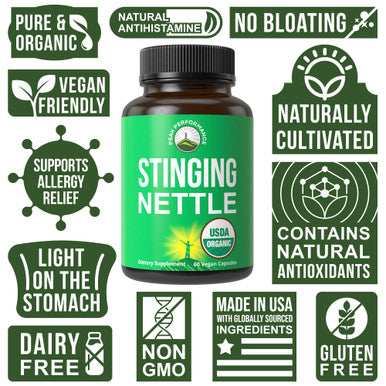 Usda Organic Stinging Nettle Vegan Capsules Made With Stinging Nettle Leaf Powder For Prostate, Hair Growth, Allergy. Better Than