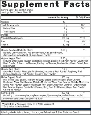 Metagenics PhytoGanix - Superfood Fruits & Veggies Powder - with Amylase Chia Seed Powder & Lactobacillus acidophilus - Tropical Fruit Flavor - 29 Servings - 10.58 oz