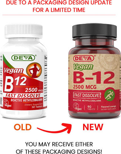 Vegan Sublingual B-12, 2500 mcg, 90 Tabs by Deva Vegan Vitamins (Pack of 2)