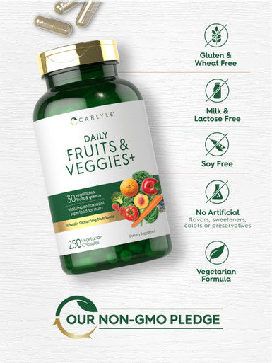 Carlyle Fruits And Veggies Supplement | 250 Capsules | Made With 30 Fruits And Vegetables | Vegetarian, Non-Gmo, Gluten Free Supe