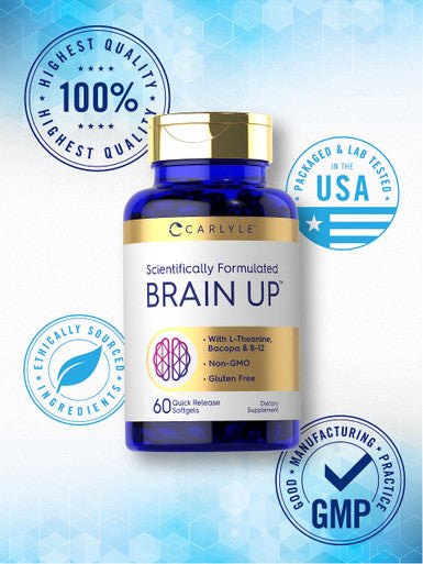 Carlyle Brain Up Supplement 60 Softgels With L-Theanine Bacopa & B-12 Non-Gmo Gluten Free