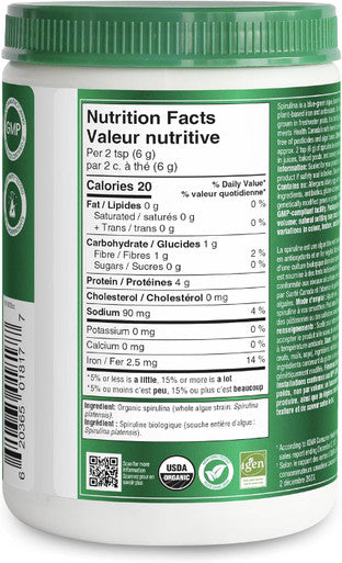Organika Certified Organic Spirulina Powder Superfood 3Rd Party Tested Pristine Sourcing Vegan 300G