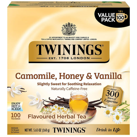 Twinings Lemon & Ginger, Caffeine-Free Herbal Tea Bags, 100 CT Box (1 Pack) | Spicy & Tangy, Ginger, Lemon Peel, Lemongrass, Blackberry Leaves, Soothe Digestion, 100 Foil Lined Individually Wrapped Bags