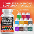 Panax Ginseng 10000mg Ginkgo Biloba 4000mg Ashwagan Maca Root 3000mg - Focus Pills & Brain Supplement for Women and Men with Pine Bark Extract, Garlic, and Saw Palmetto - 60 Caps