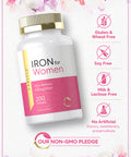 Iron Pills For Women | 45Mg | 200 Slow Release Tablets | Vegetarian, Non-Gmo, Gluten Free Supplement | By Carlyle