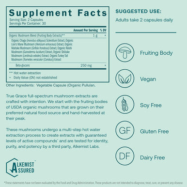 True Grace Mushroom Myco-Re Blend Daily Immune Support - 60 Count Capsules - Organic