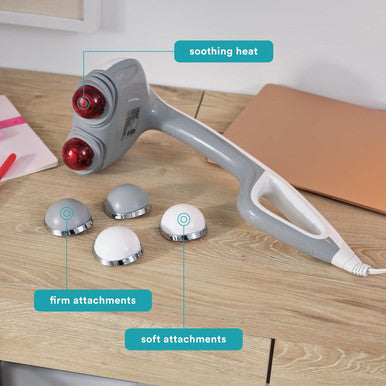 Homedics Back Massager - Heated Automatic Percussion Back, Body And Neck Massager With Duel Pivoting Heads, Interchangeable Nodes, For Shoulders, Legs And Feet, White