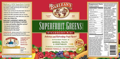 Barlean's Strawberry Kiwi Superfruit Greens Powder Daily Fruits and Veggies Superfood Supplement Green Antioxidant Blend and Fiber Super Power Smoothie Mix 9.52 Oz