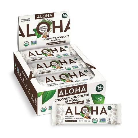 Aloha Organic Plant Based Protein Bars Chocolate Chip Cookie Dough, 1.98 Oz,(Pack of 12)