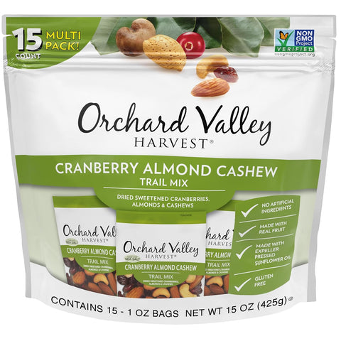 Orchard Valley Harvest Honey Roasted Mixed Nuts, 1 Ounce Bags (Pack of 15), Almonds, Peanuts, Pecans, and Cashews, Gluten Free, Non-GMO, No Artificial Ingredients