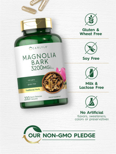 Carlyle Magnolia Bark 3200 Mg | 200 Powder Capsules | Herbal Extract Supplement | Non-Gmo, Gluten Free