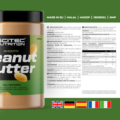 Scitec Nutrition Peanut Butter Palm Oil Free Vegan Low Salt Protein Source Low Sugar Natural Energy Boost 1 kg Smooth