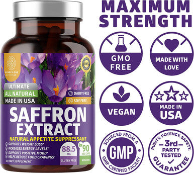 N1N Premium Saffron Extract Capsules 100 Pure Saffron Max Strength Natural Health Support for Men and Women Supports Eye Health Brain Function Heart Health Positive Mood 90 Veg Caps