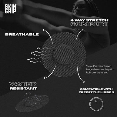 Skin Grip Adhesive Patches for style Libre 3 CGM Waterproof & Sweatproof Adhesive for 10-14 Days Pre-Cut Adhesive Medical Tape Continuous Glucose Monitor Sensor Cover 20 Pack Black