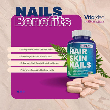 Hair Skin And Nails Vitamins - Collagen Pills For Hair Growth, Biotin 5000Mcg To Strengthen Nails And Glowing Skin, Hyaluronic Acid, Vitamin C, E, B6, Keratin Hair Treatment (60 Tablets)
