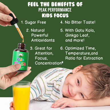 Kids Focus Drops. Attention Deficit Liquid Supplement For Concentration, Attention, Brain, Memory. No Bitter Taste. Natural Non-H
