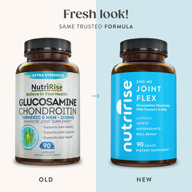 NutriRise Glucosamine Chondroitin Turmeric Quercetin & MSM - Joint Flex - 90ct - 2100mg Triple-Strength Joint Comfort Supplement for Women & Men with Boswellia & Bromelain, Gluten-Free, Non-GMO