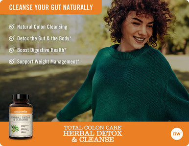 NatureWise Herbal Detox Cleanse Laxative Supplements Natural Colon Cleanser Herb Fiber Blend for Constipation Relief Toxin Rid Gut Health Weight Loss Support 1 Month Supply 60 Capsules