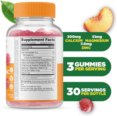 Lifeable Calcium Magnesium Zinc With Vitamin D3 Gummies Great Tasting Calcium Magnesium Zinc D3 Supplement For Tooth And Bone Health Calcium Gummies For Adults 90 Gummies