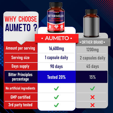 Aumeto Bitter Melon Capsules - Enhanced with Berberine Ceylon Cinnamon for Circulation Wellness and Immune Function (90 Count (Pack of 1))
