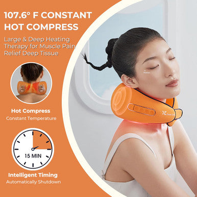7C Neck Massager Shiatsu With Heat - Cervical Pillow Deep Tissue Kneading For Back - Rechargeable Cordless 3D Kneading Massage Cushion Relieve Muscle Pain, For Home, Women Ideal Choose Orange