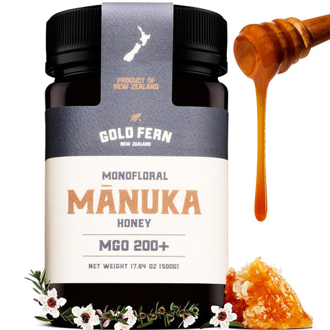 Gold Fern Honey - Raw New Zealand Manuka Honey | 1.1lb Monofloral MGO 200+ | Pure, Natural, Unpasteurized, and Unfiltered Superfood Honey, Traceable from Hive to Hand.