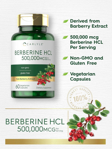 Carlyle Berberine Supplement 500000mcg | 60 Capsules | Berberine HCL | Vegetarian Non-GMO Gluten