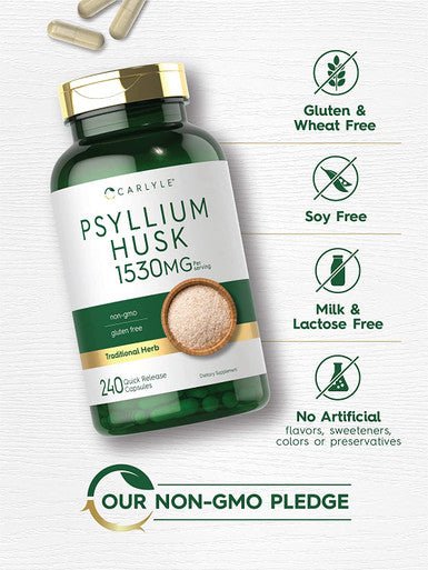 Carlyle Psyllium Husk Capsules | 1530mg | 240 Caps | High Potency Fiber Supplement | Non-GMO, Gluten Free