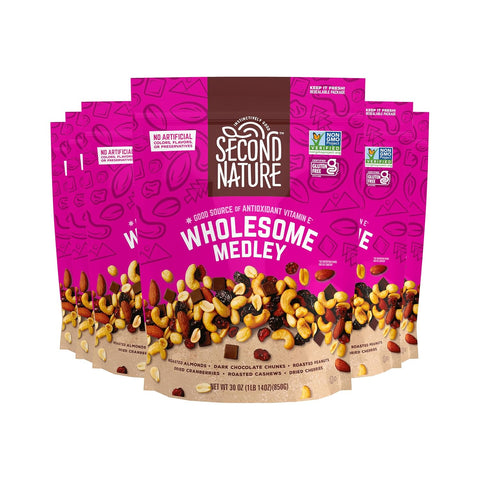 Second Nature Wholesome Medley Trail Mix - 12 Count, 2.25 oz Individual Snack Packs, Certified Gluten-Free Ã¢â‚¬â€œ Dark Chocolate, Dried Fruit and Nut Trail Mix, Ideal for Travel Snacks