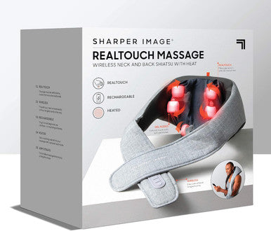 Sharper Image Realtouch Shiatsu Massager, Warming Heat Soothes Sore Muscles, Wireless & Rechargeable - Best Massager For Neck Back Shoulders Feet Legs, Kneading Massage Pillow, Pain Relief Gift