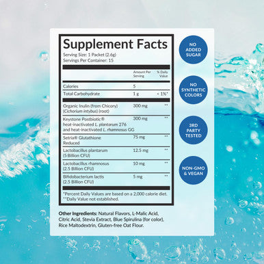 Beam Biotic Probiotics for Women Gut Health & Digestive Health Powder with Pre Pro & Postbiotics + Glutathione Daily Probiotic Drink for Bloating Relief & Gut Balance 15 Servings Blue Raspberry