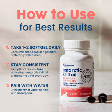 NativePath Wild-Caught Antarctic Krill Oil 500mg - Premium Astaxanthin 200mcg Phospholipid-Bound Omega-3 EPA DHA - Pure Formula GMP Certified Third Party Tested - 30 Softgels