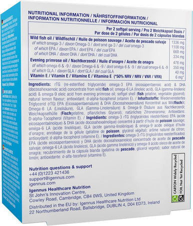 Pharmepa Complete Omega 3 Triglyceride Form Epa & Dha 1000Mg, High Strength Wild Fish Oil Plus Omega 6 Gla Evening Primrose Oil, Highly Absorbable Rtg Form, Lemon Flavour, 60 Capsules, By Igennus
